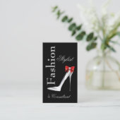 Mode-Stylist Silver Stiletto mit Red Bow Visitenkarte (Stehend Vorderseite)