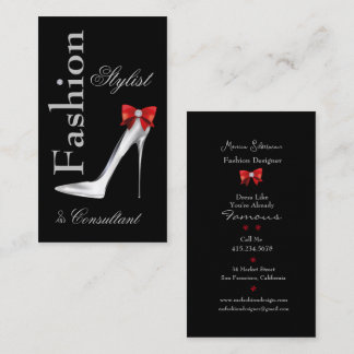 Mode-Stylist Silver Stiletto mit Red Bow Visitenkarte