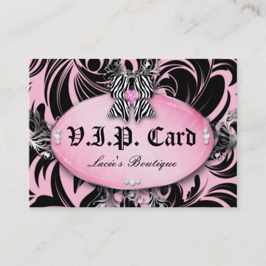 Mode VIP-Karten-Spitzezebra-Bogen-Rosa-Silber Treuekarte (Vorderseite)