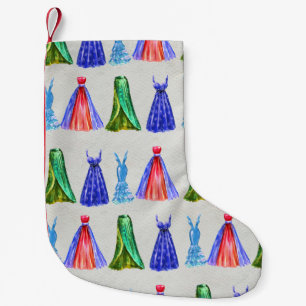 Mode-Wasserfarbe, handgezeichnetes Kleidermuster. Kleiner Weihnachtsstrumpf
