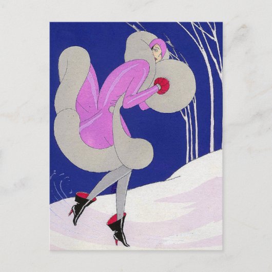 Modebewusste Dame im Winter Postkarte (Vorderseite)