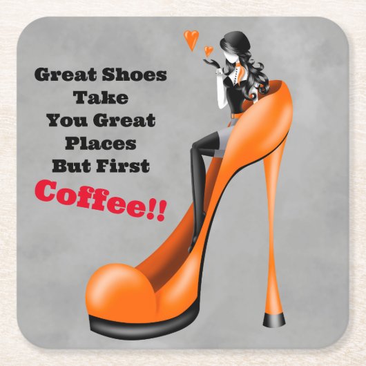 Modebewusste Dame in Stiletto Orange Rechteckiger Pappuntersetzer (Vorderseite)