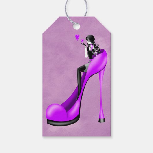 Modebewusste Dame in Stilettos Geschenkanhänger (Vorderseite)