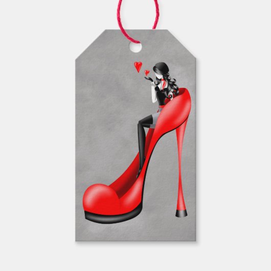 Modebewusste Dame in Stilettos Geschenkanhänger (Vorderseite)