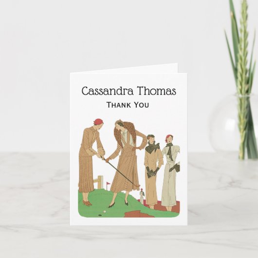 Modebewusste Damen der 20er Jahre spielen Golf Dankeskarte (Vorderseite)
