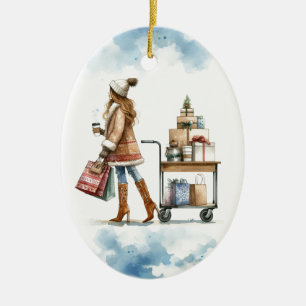 Modebewusste Weihnachts-Shopping-Kaffeekarren-Pers Keramik Ornament