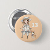 Modebewusstes Mädchen, das mit ihrer Katze spazier Button (Vorne & Hinten)