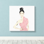 Modeblonde Mädchen in Blumenkleid Leinwanddruck (Insitu (Holzboden))