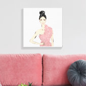 Modeblonde Mädchen in Blumenkleid Leinwanddruck (Insitu (Wohnzimmer))