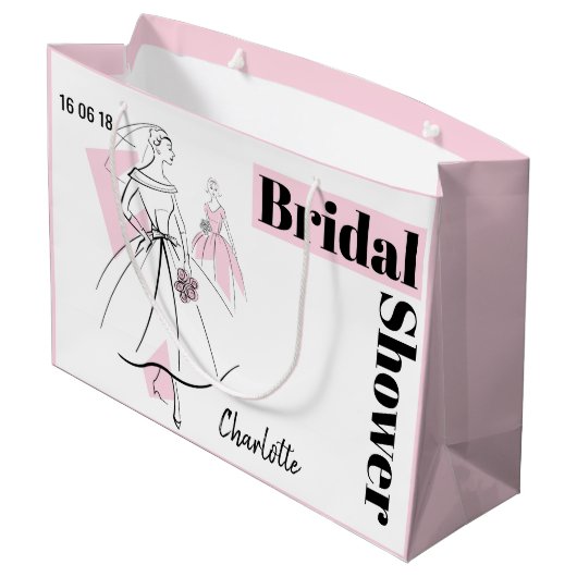 Modebrille Rosa Brautparty Datum Name L pink Große Geschenktüte (Rückseite Schrägansicht)