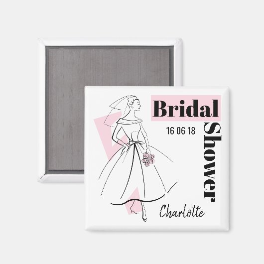 Modebrille Rosa Brautparty Datumsquadrat Magnet (Vorderseite/Rückseite)