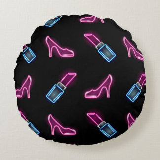 Modedesign mit Neon Icons. Rundes Kissen