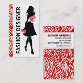 Modedesignerin Rot-Weiß-Zebradruck Visitenkarte (Vorne/Hinten)