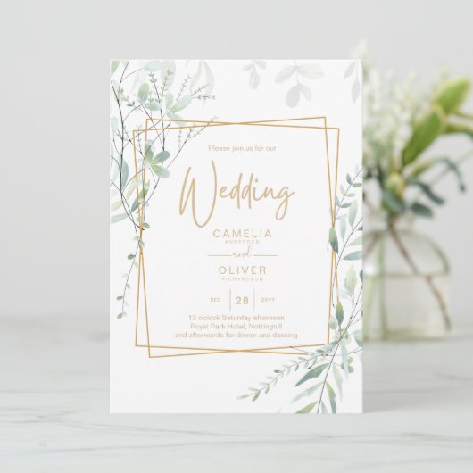 Modeern Greenerity Wedding QR Code UAWG Einladung (Stehend Vorderseite)