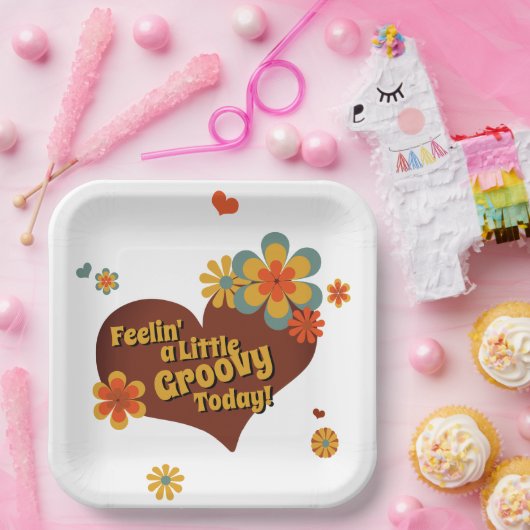 Modefarben der 70er Jahre Groovy-Blume Pappteller (Party)