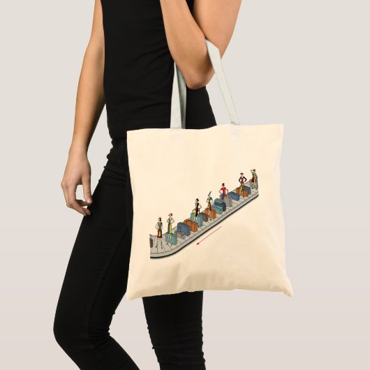 Modefiguren mit Gepäck auf Förderband Tragetasche (Vorderseite (Produkt))