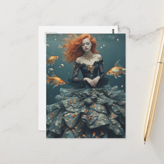 Modefotografie mit Goldfischen Postkarte (Vorderseite/Rückseite Beispiel)