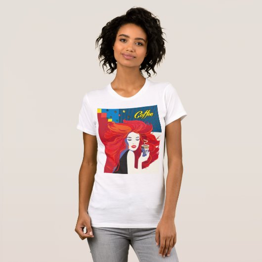 Modefrau mit Kaffeetasse T-Shirt (Vorne ganz)