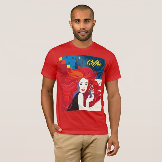 Modefrau mit Kaffeetasse T - Shirt (Vorne ganz)