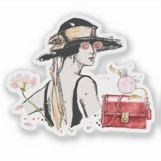 Modefrau , Vintage Modekollektion Aufkleber (Vorderseite)