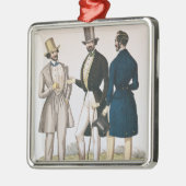 Modegeck, der männliche Kleidung darstellt Silbernes Ornament (Links)