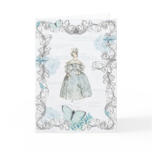 Modegrußkarte aus dem 19. Jahrhundert in blau