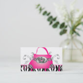 Modehandtasche Kronencreme Rosa Zebra Floral Visitenkarte (Stehend Vorderseite)