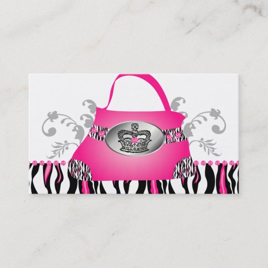 Modehandtasche Kronencreme Rosa Zebra Floral Visitenkarte (Vorderseite)