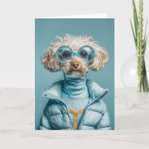 Modehund in blauem Outfit Karte