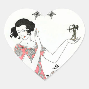 Modeillustration aus den 20er Jahren - Cupid & Fra Herz-Aufkleber