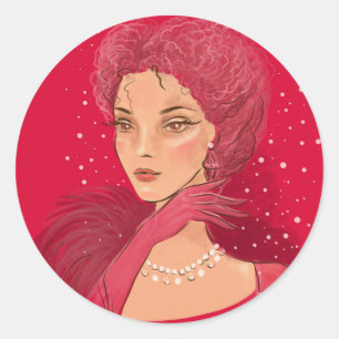 Modeillustration stilvolle Frau mit Perlen Runder Aufkleber