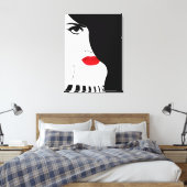 Modekunst, Schwarz-weiße Rote Lippen Leinwand (Insitu (Schlafzimmer))