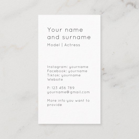 Model Acress fügen Sie Ihre eigene Foto Business C Visitenkarte (Rückseite)