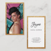 Model Acress Headshot Imitate Gold Glitzer Visitenkarte (Vorne/Hinten)