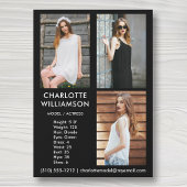 Model Actor 12x18 Comp Card 3 Foto Schwarz Einladung