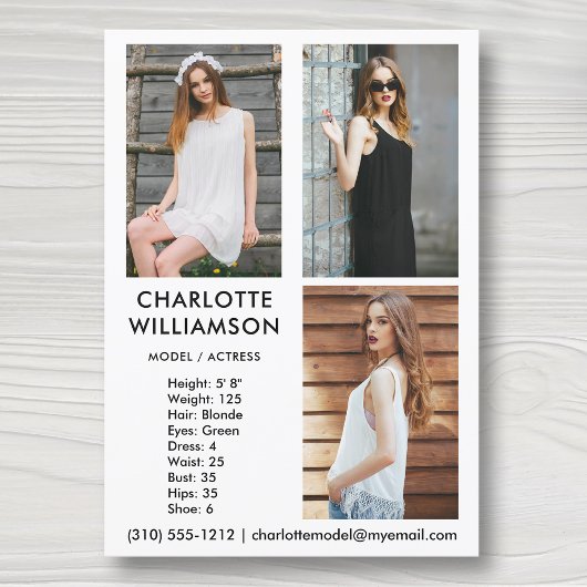 Model Actor 12x18 Comp Card 3 Foto weiß Einladung