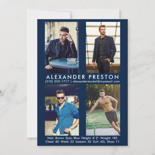 Model Actor 12x18 Comp Card 4 Foto Zurück Blau Einladung (Rückseite)