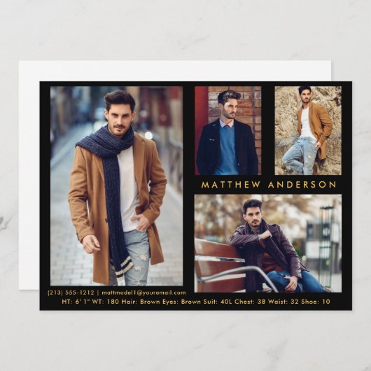 Model Actor 4 Foto - Black Gold Comp Card (Vorne/Hinten)