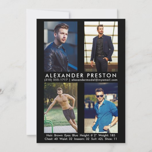Model Actor 4 Foto Comp Card 12x18 Black Einladung (Vorderseite)