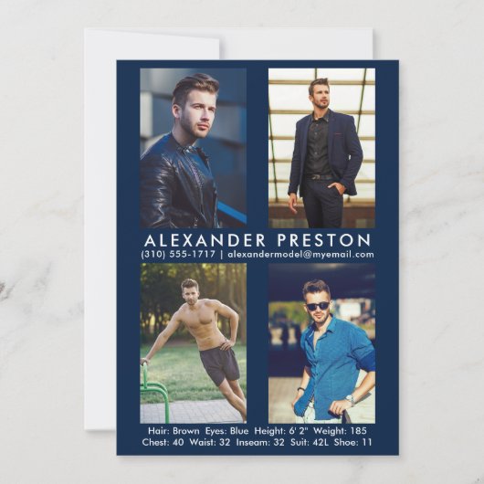 Model Actor 4 Foto Comp Card 12x18 Blau Einladung (Vorderseite)