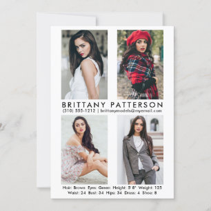 Model Actor 4 Foto Comp Card 12x18 weiß Einladung