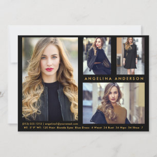 Model Actor 4 Foto Comp Card - Schwarze Goldfront