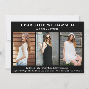 Model Actor Comp Card 12x18 Black 3 Foto Einladung