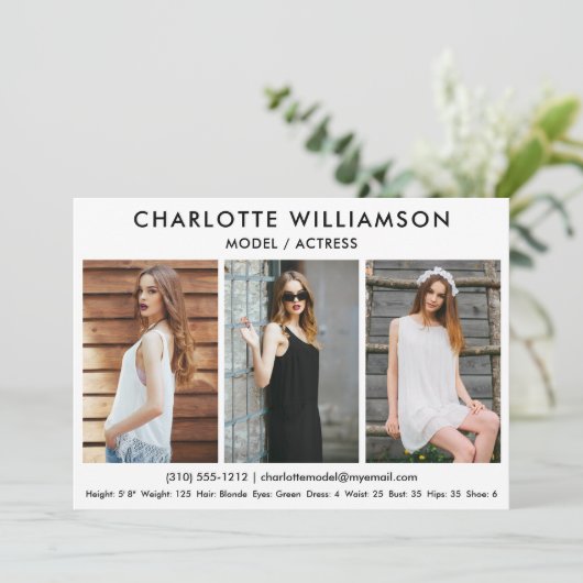 Model Actor Comp Card 12x18 White 3 Foto Einladung (Stehend Vorderseite)