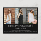 Model Actor Comp Card 3 Foto Black Postcard Postkarte (Vorderseite)