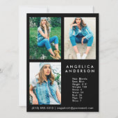 Model Actor Comp Card 3 Foto Schwarz (Vorderseite)