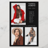 Model Actor Comp Card 3 Foto Schwarzer Flyer (Vorderseite)