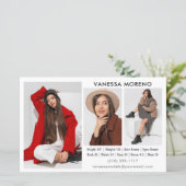 Model Actor Comp Card 3 Foto Weißer Flyer (Stehend Vorderseite)