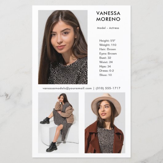 Model Actor Comp Card 4 Foto 2 Weißer Flyer (Rückseite)