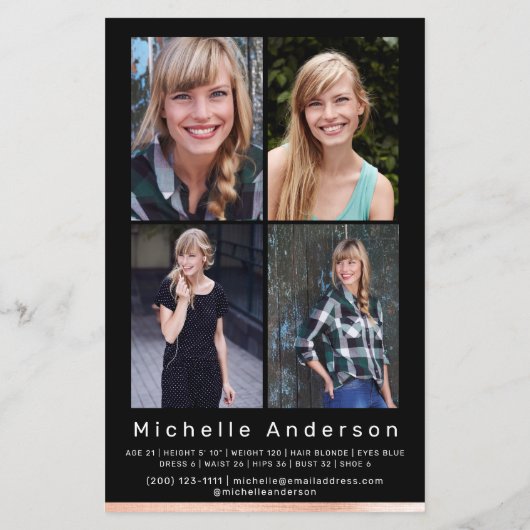 Model Actor Comp Card 4 Foto Back Script (Rückseite)